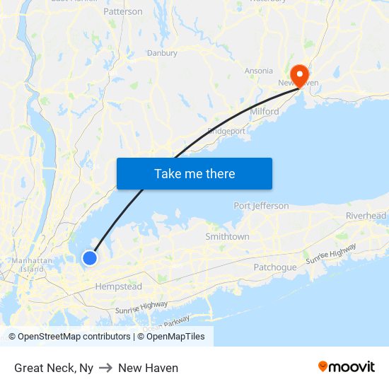 Great Neck, Ny to New Haven map