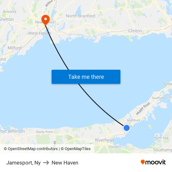 Jamesport, Ny to New Haven map
