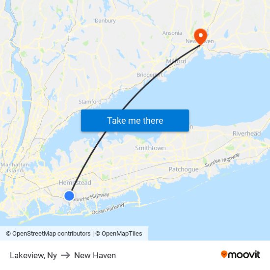 Lakeview, Ny to New Haven map