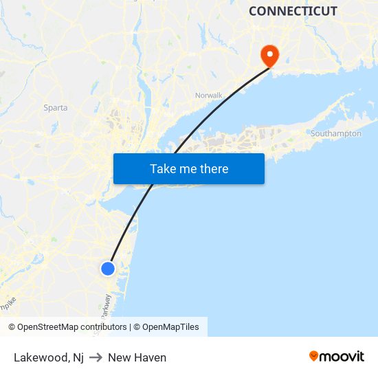 Lakewood, Nj to New Haven map