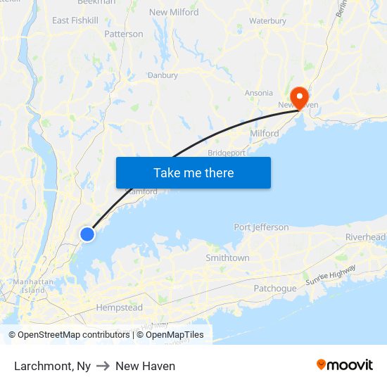 Larchmont, Ny to New Haven map