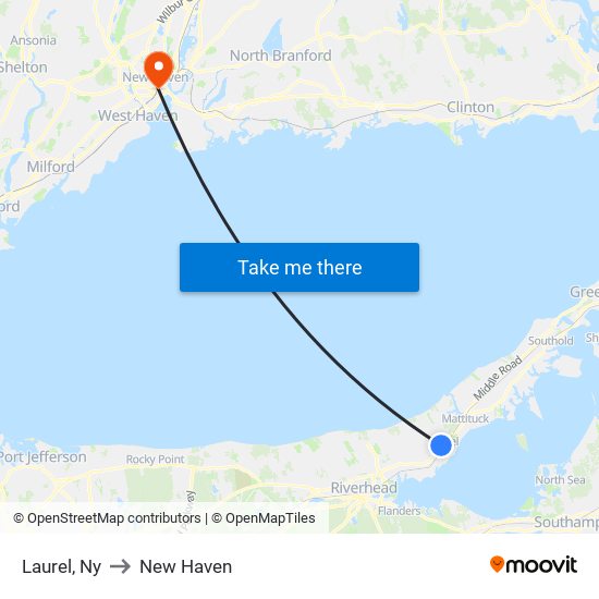 Laurel, Ny to New Haven map