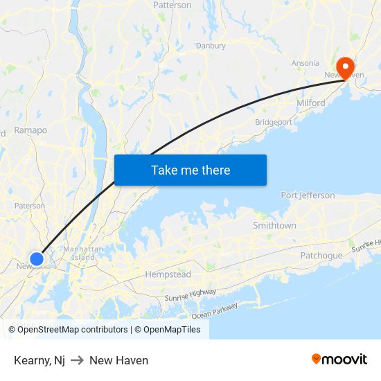 Kearny, Nj to New Haven map