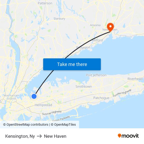Kensington, Ny to New Haven map