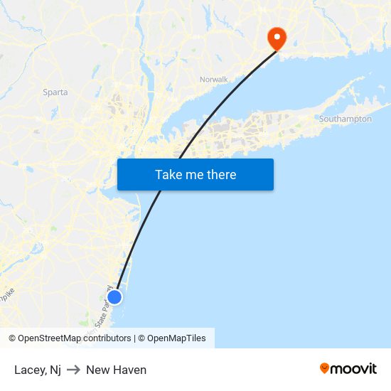 Lacey, Nj to New Haven map