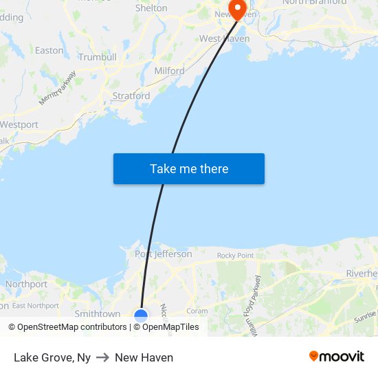 Lake Grove, Ny to New Haven map