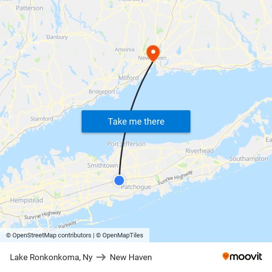 Lake Ronkonkoma, Ny to New Haven map