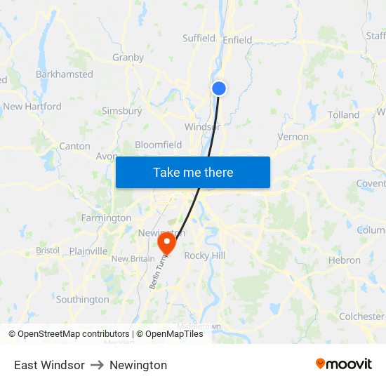 East Windsor to Newington map