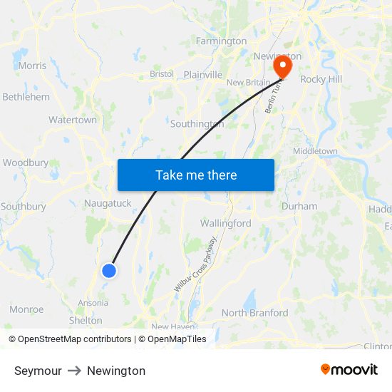 Seymour to Newington map