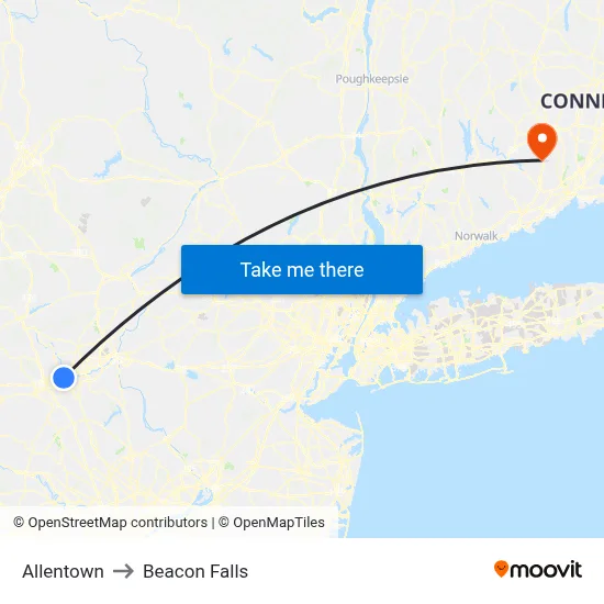 Allentown to Beacon Falls map