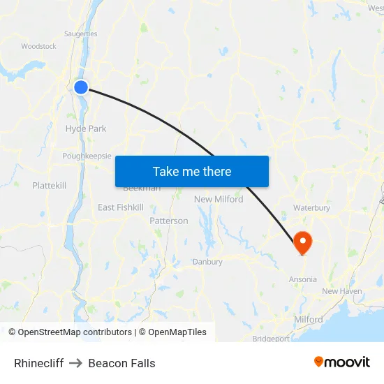 Rhinecliff to Beacon Falls map