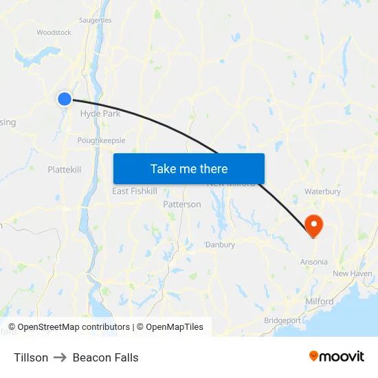 Tillson to Beacon Falls map