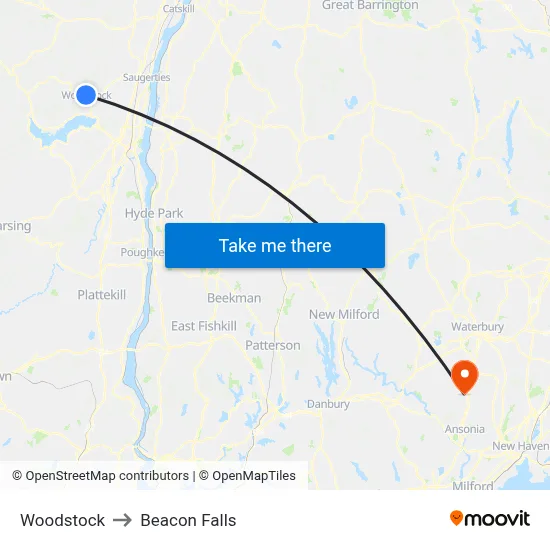 Woodstock to Beacon Falls map