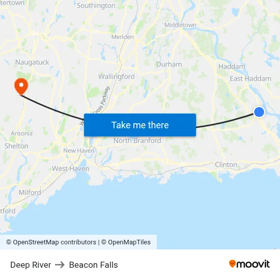 Deep River to Beacon Falls map