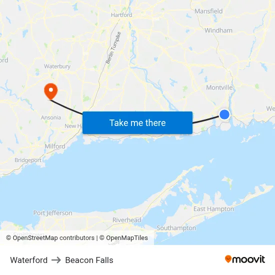 Waterford to Beacon Falls map