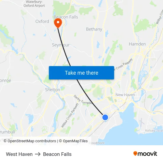 West Haven to Beacon Falls map