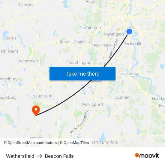 Wethersfield to Beacon Falls map