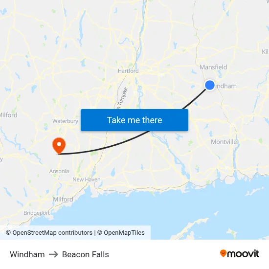 Windham to Beacon Falls map