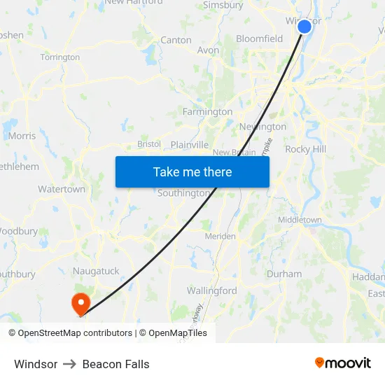 Windsor to Beacon Falls map