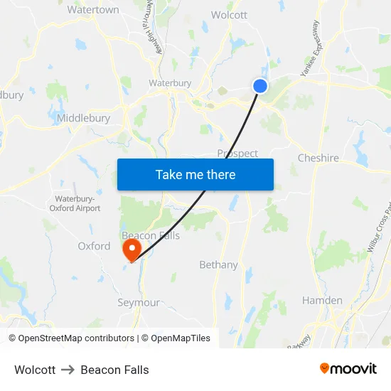 Wolcott to Beacon Falls map