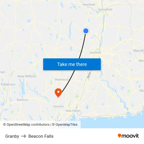 Granby to Beacon Falls map