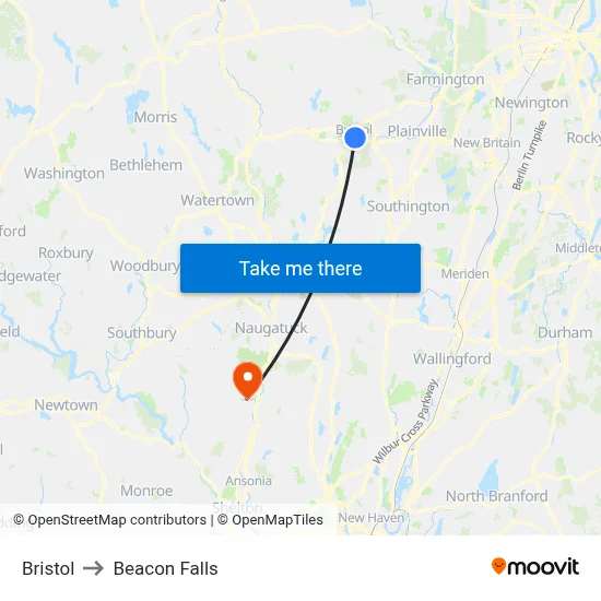 Bristol to Beacon Falls map