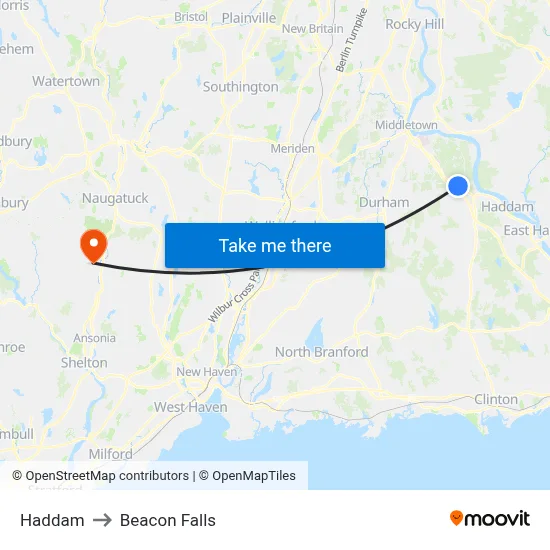 Haddam to Beacon Falls map