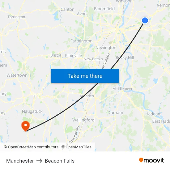 Manchester to Beacon Falls map