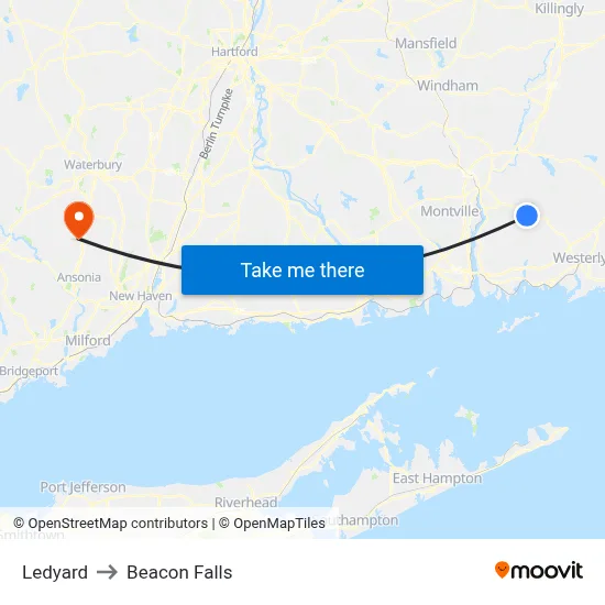 Ledyard to Beacon Falls map