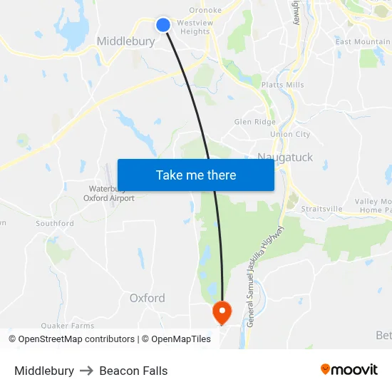 Middlebury to Beacon Falls map