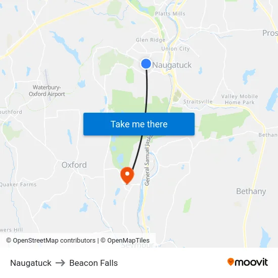 Naugatuck to Beacon Falls map