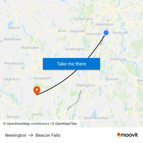 Newington to Beacon Falls map