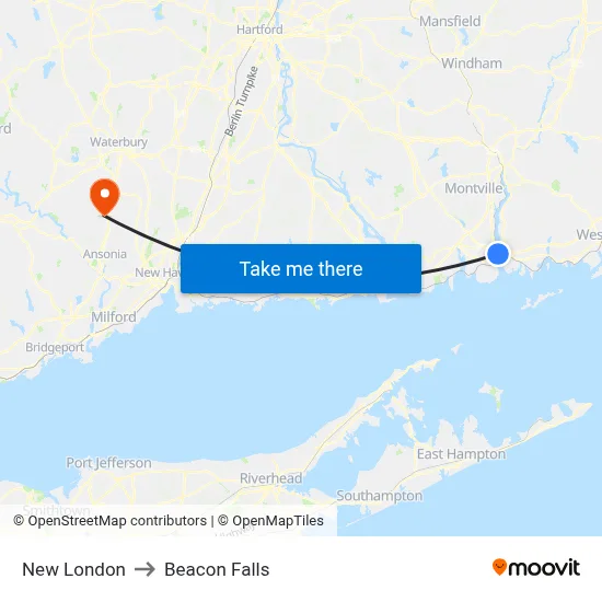 New London to Beacon Falls map