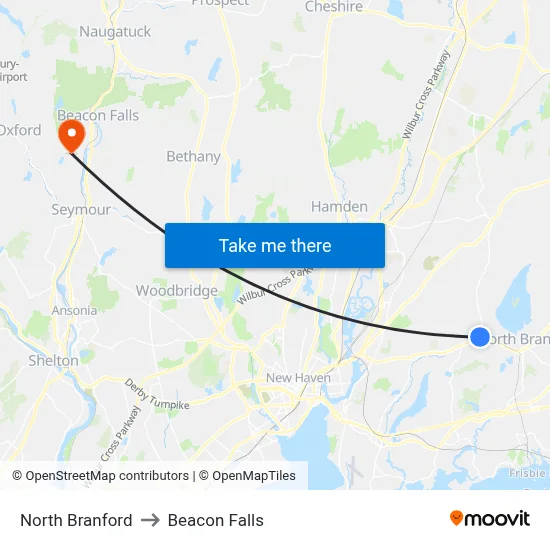 North Branford to Beacon Falls map