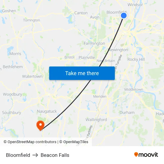 Bloomfield to Beacon Falls map