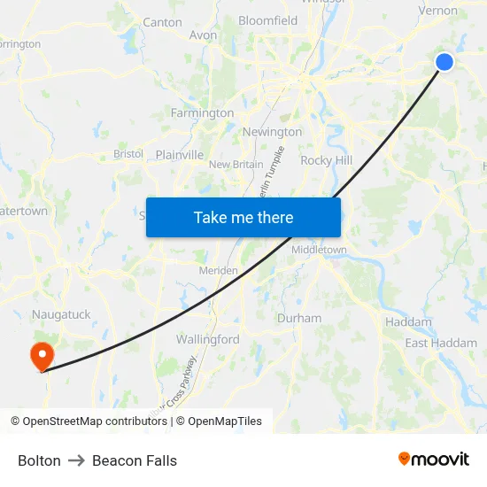 Bolton to Beacon Falls map