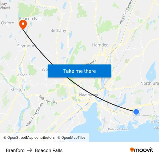 Branford to Beacon Falls map