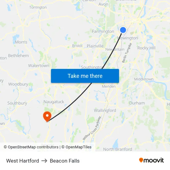 West Hartford to Beacon Falls map