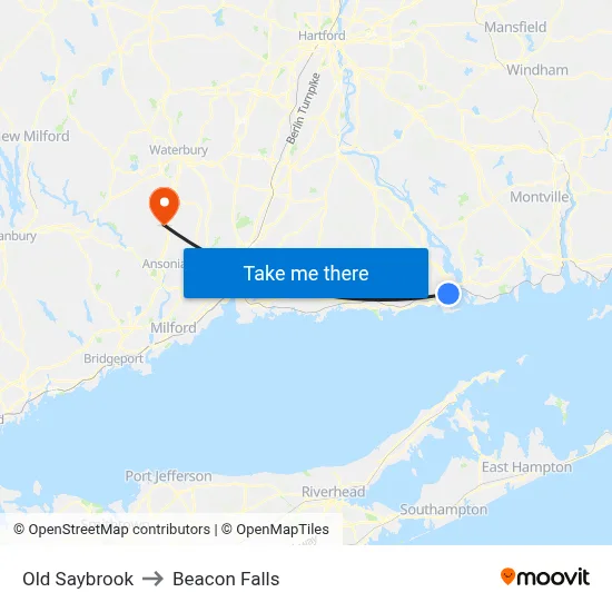 Old Saybrook to Beacon Falls map