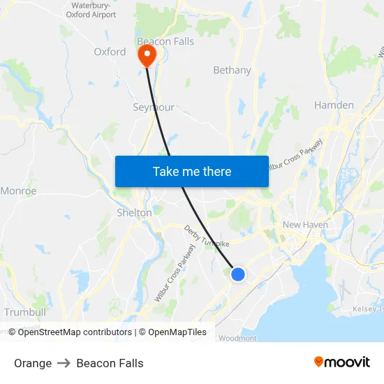 Orange to Beacon Falls map