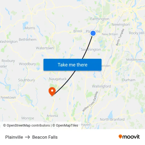 Plainville to Beacon Falls map