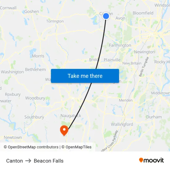 Canton to Beacon Falls map