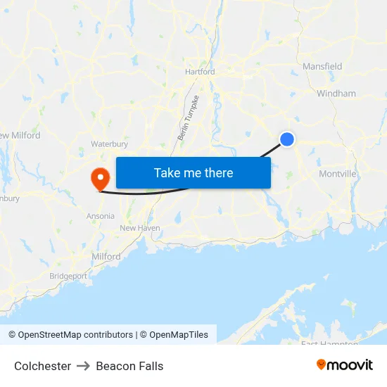 Colchester to Beacon Falls map