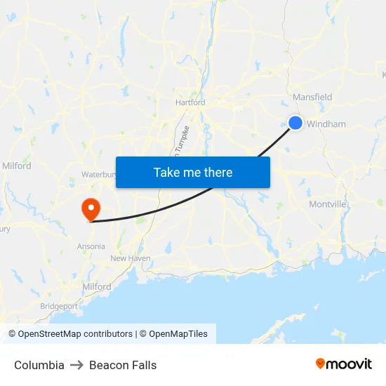 Columbia to Beacon Falls map
