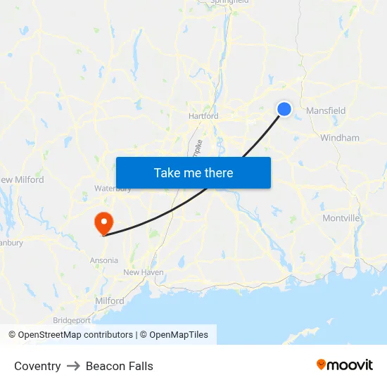 Coventry to Beacon Falls map
