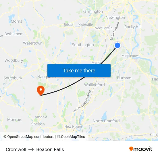 Cromwell to Beacon Falls map