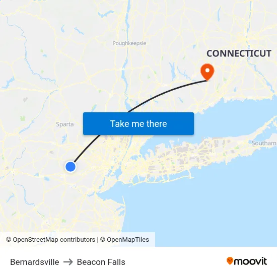 Bernardsville to Beacon Falls map