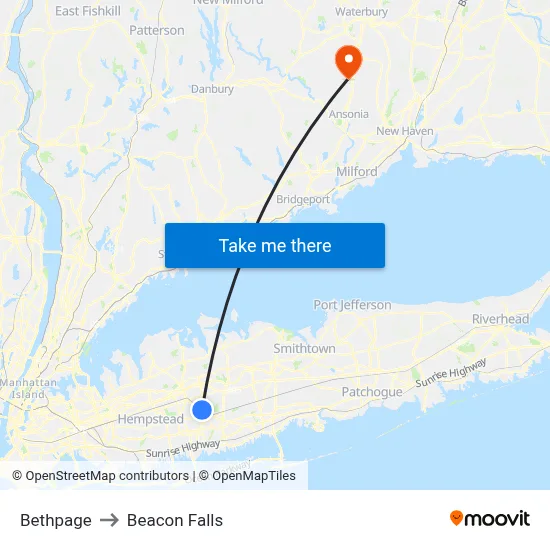 Bethpage to Beacon Falls map