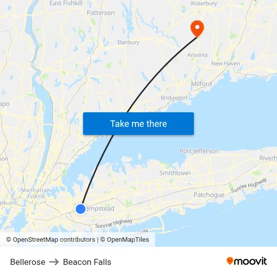 Bellerose to Beacon Falls map
