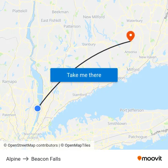 Alpine to Beacon Falls map